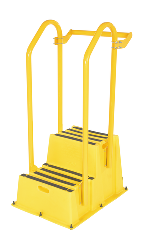Polyethylene Nestable with Hand and Back Rails Casters 2 Step 500 Lb. Capacity Yellow